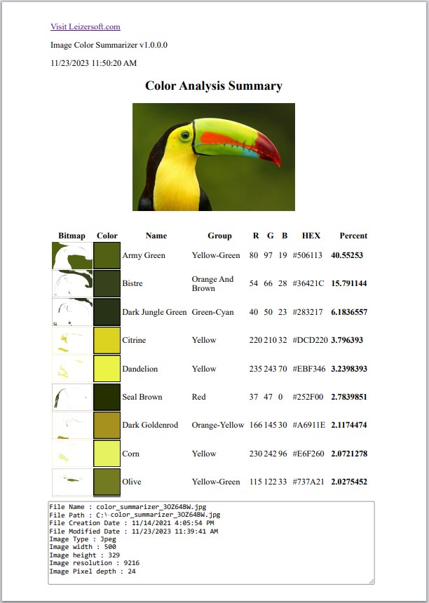 Image Color Summarizer for Windows Leizersoft Image color summarizer for windows leizersoft